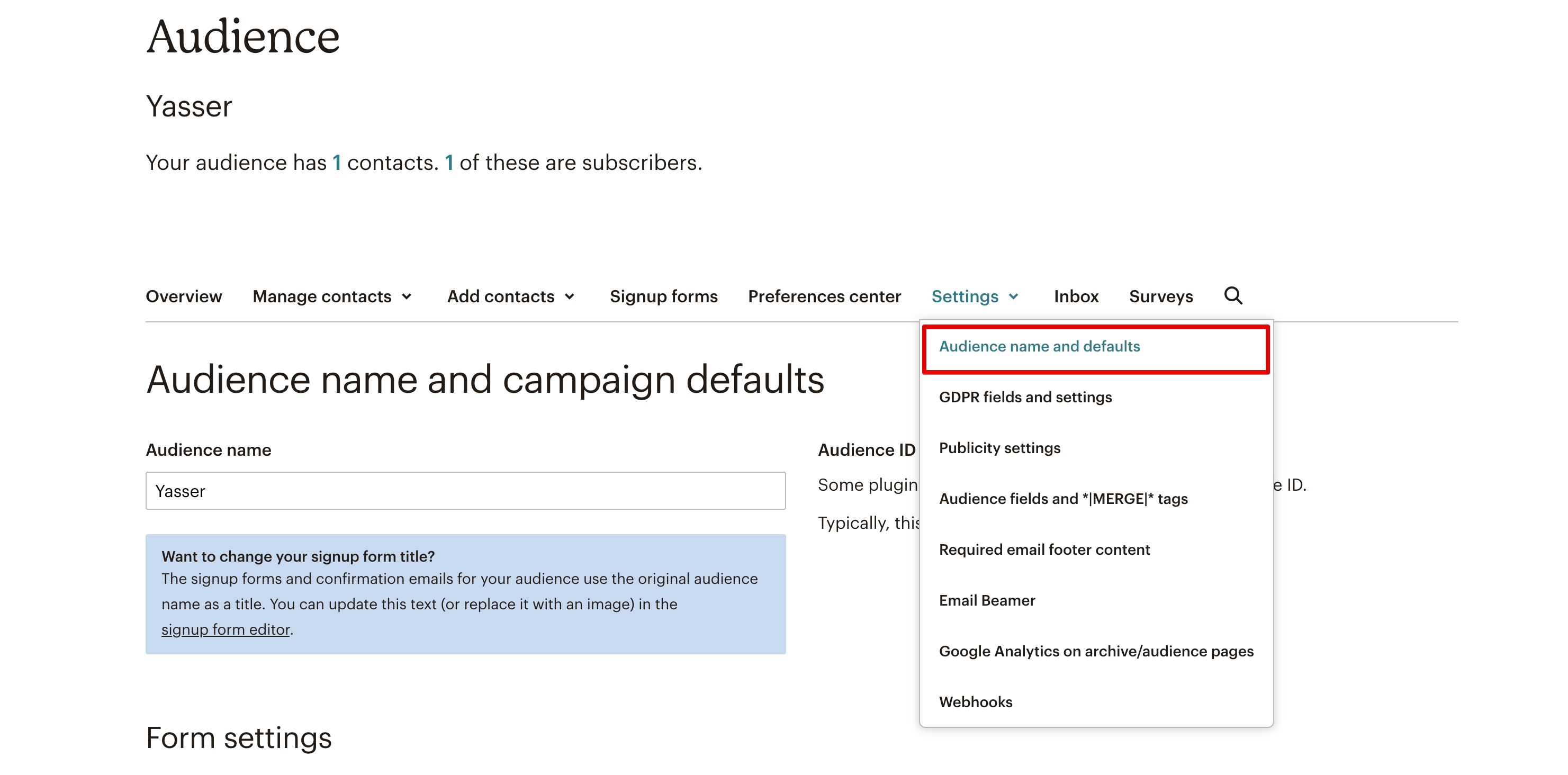 MailChimp Audience ID