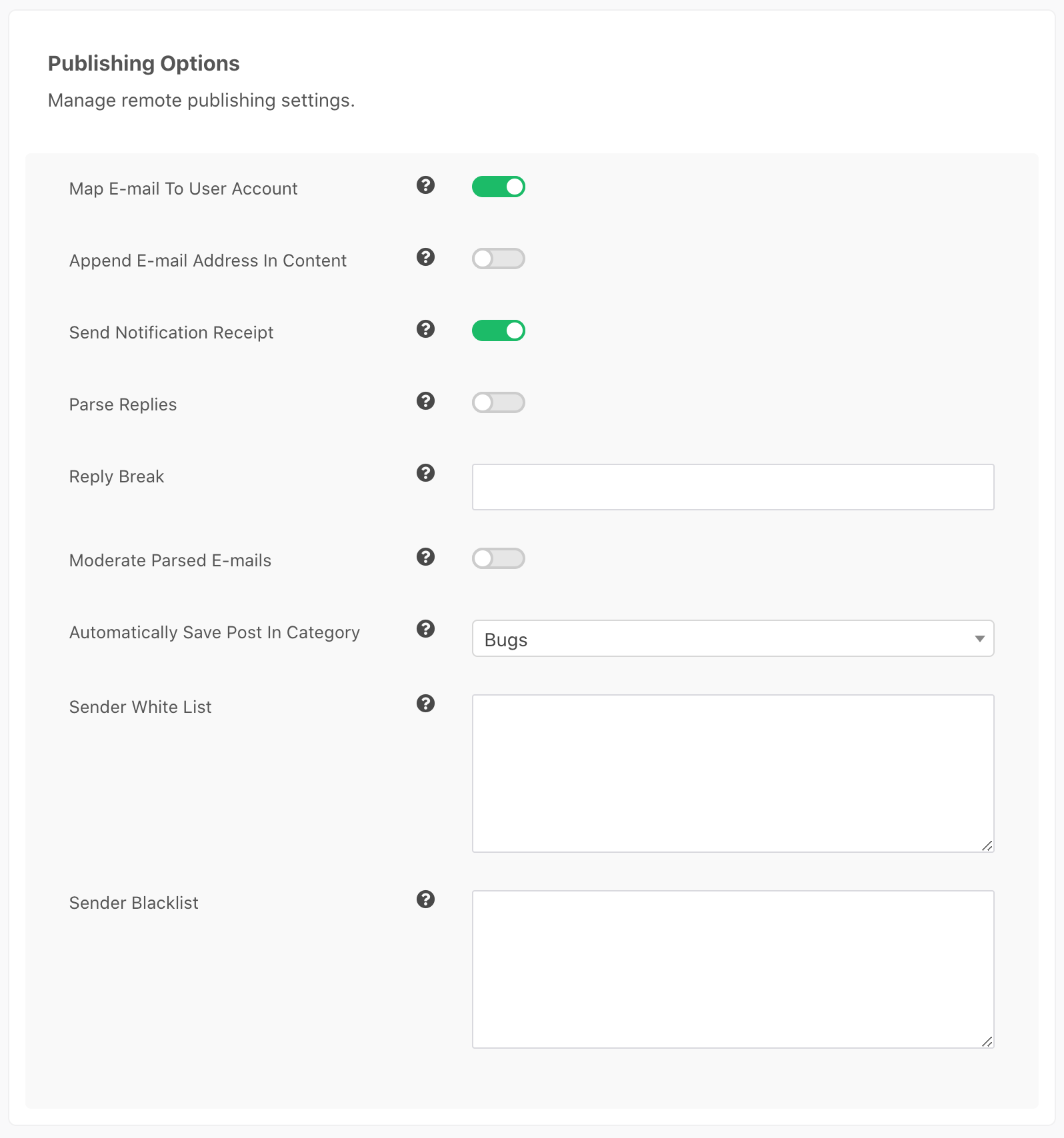 Publishing Options