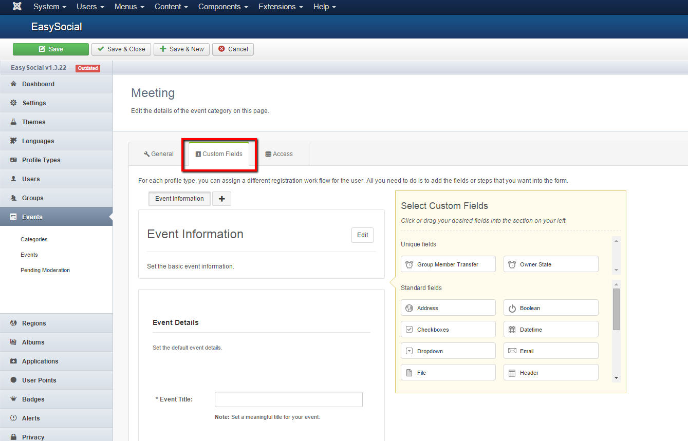 Event Custom Fields