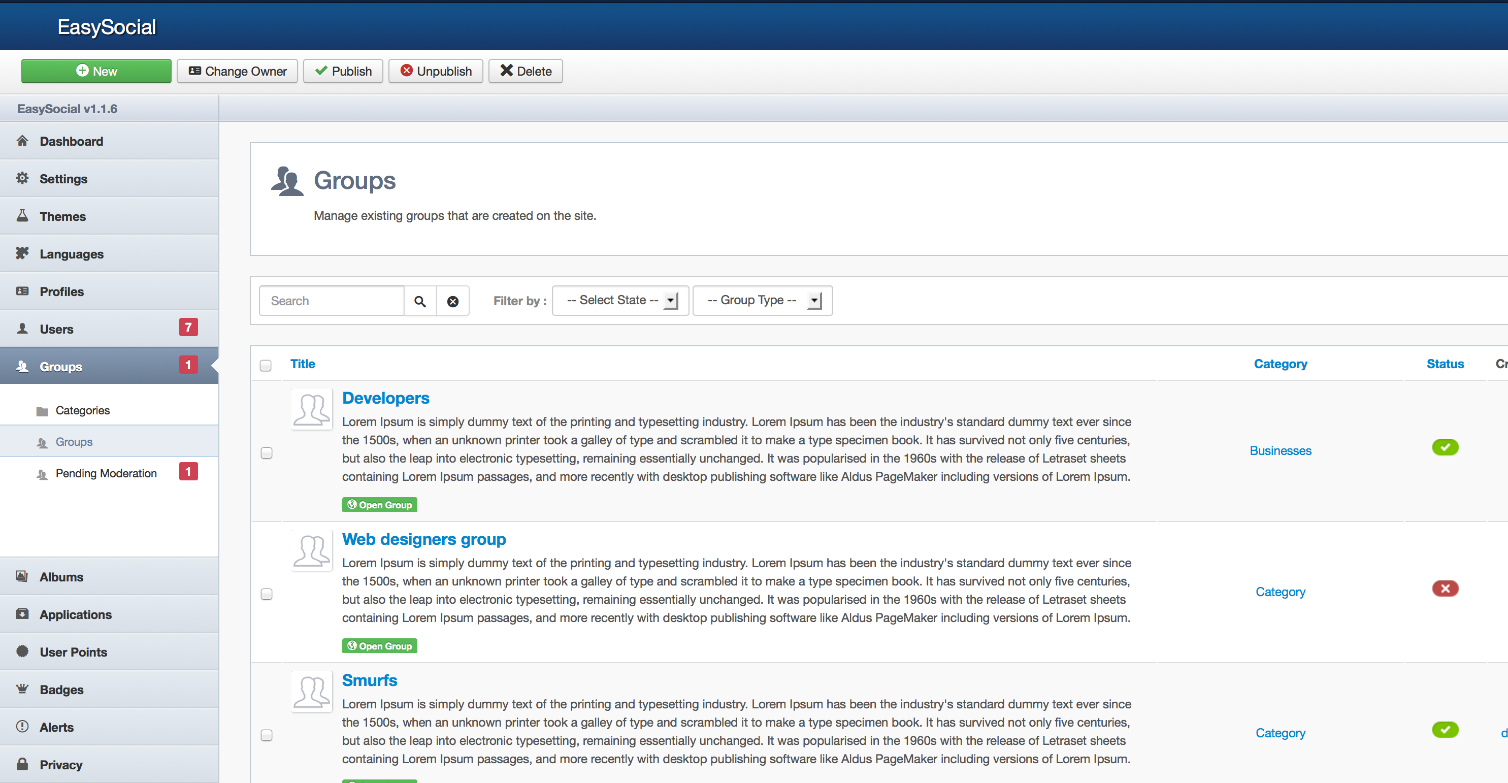 Groups in EasySocial