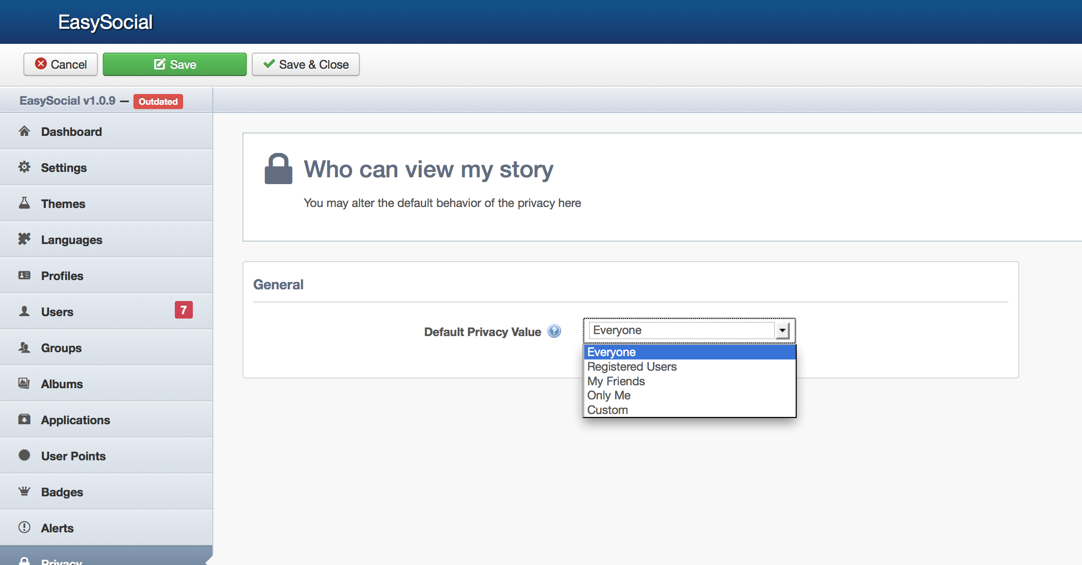 EasySocial Privacy Editor