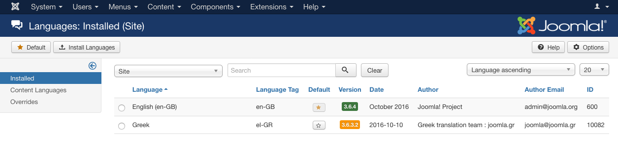 Enabling Joomla Language