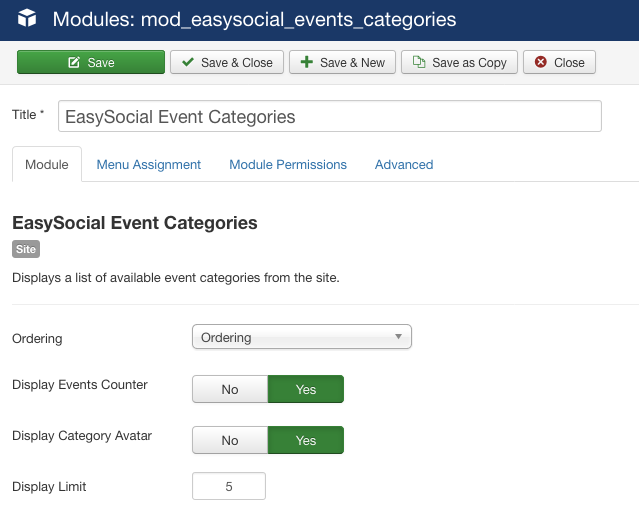 Event Categories Module