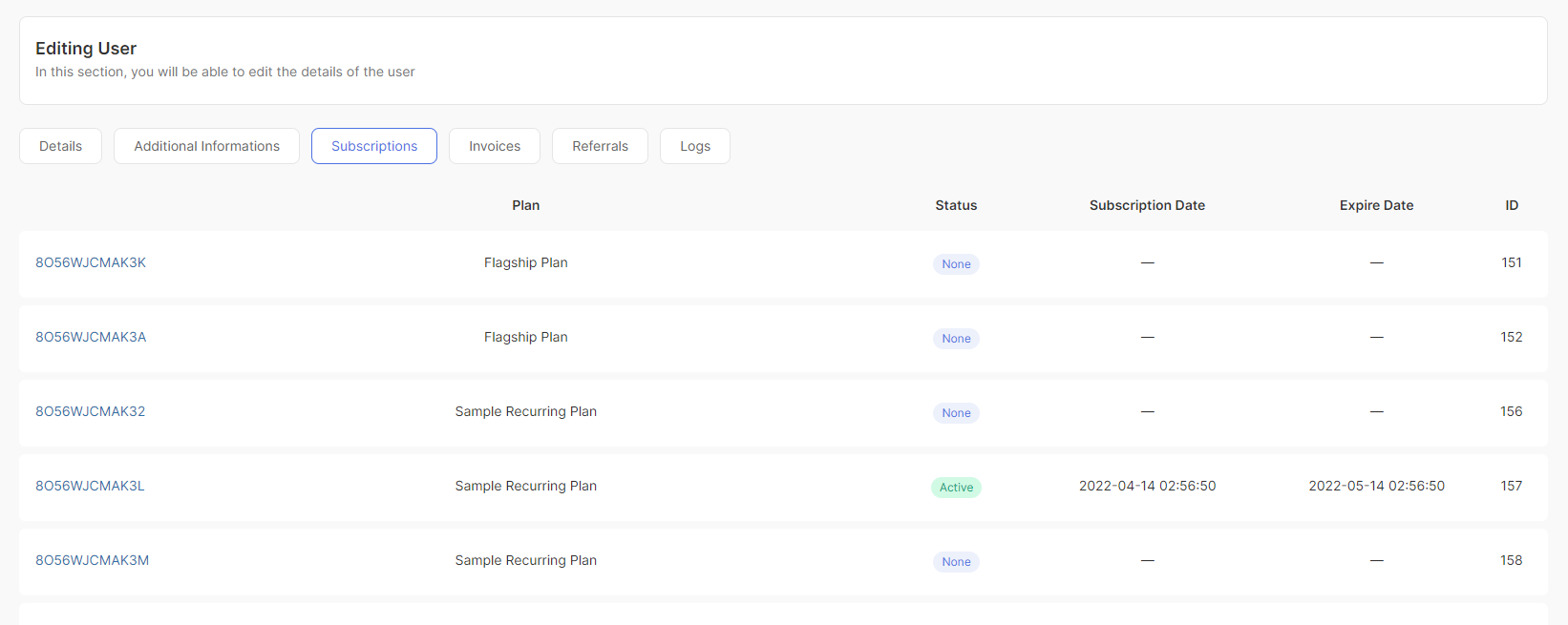 Subscription Details